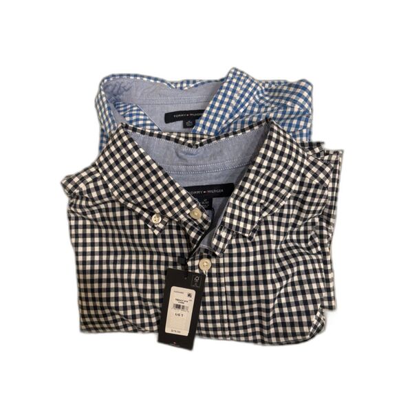 Two Tommy Hilfiger Mens Button Up Shirts - Size Large TALL - NEW - Picture 1 of 10